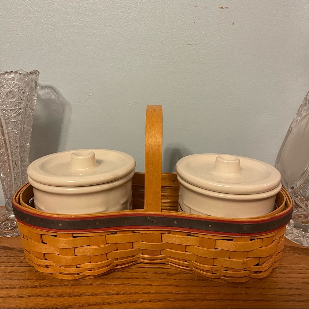 Longaberger Woven Traditions Crocks In Basket W/ Protector